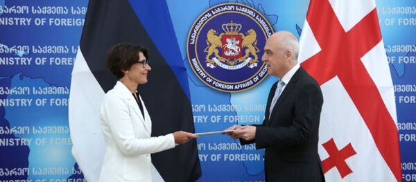 ესტონეთის ახლად დანიშნულმა ელჩმა რიინა კალიურანდმა საქართველოს საგარეო საქმეთა მინისტრს დავით ზალკალიანს რწმუნებათა სიგელების ასლები გადასცა ესტონეთის ახლად დანიშნულმა ელჩმა რიინა კალიურანდმა საქართველოს საგარეო საქმეთა მინისტრს დავით ზალკალიანს რწმუნებათა სიგელების ასლები გადასცა - Sputnik საქართველო