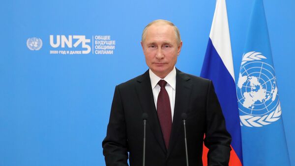 Выступление президента РФ В. Путина с видеообращением на 75-й сессии Генассамблеи ООН - Sputnik Грузия