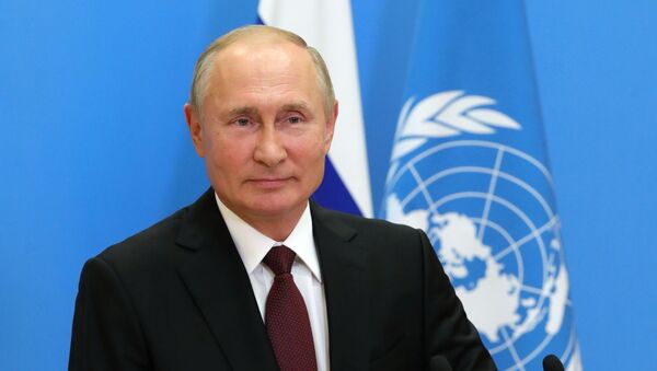 Выступление президента РФ В. Путина с видеообращением на 75-й сессии Генассамблеи ООН - Sputnik Грузия