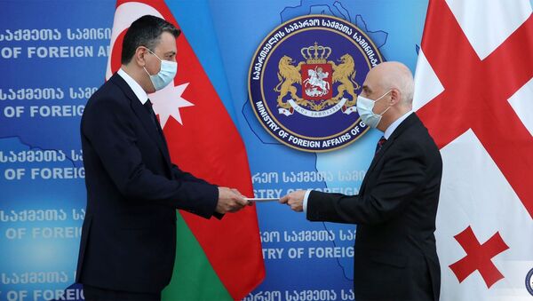 Посол Азербайджана в Грузии Фаиг Гулиев (слева) и министр иностранных дел Грузии Давид Залкалиани (справа) - Sputnik Грузия