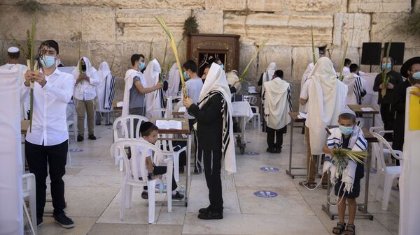 Пандемия COVID-19. Верующие евреи в масках во время праздника Суккот, старый город. Иерусалим, Израиль - Sputnik Грузия