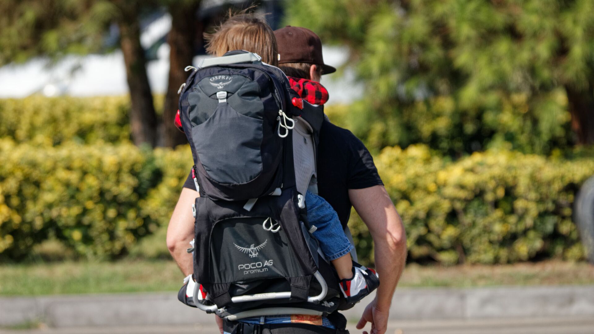 Дети и родители. Папа несет ребенка в рюкзаке за спиной во время прогулки - Sputnik Грузия, 1920, 01.07.2022