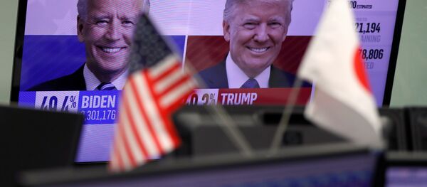 ეკრანი არჩევნების შედეგებით აშშ-ში ეკრანი არჩევნების შედეგებით აშშ-ში - Sputnik საქართველო