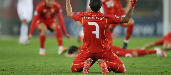 Македонцы радуются победе. Матч между сборными Грузии и Македонии прошел при пустых трибунах на стадионе Динамо Арена  - Sputnik Грузия