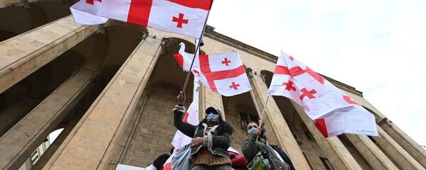 Акция протеста оппозиции 14 ноября 2020 года - активисты у парламента с флагами - Sputnik Грузия
