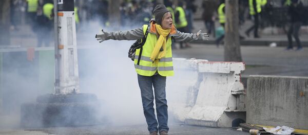 Участница протестной акции желтых жилетов в Париже - Sputnik Грузия