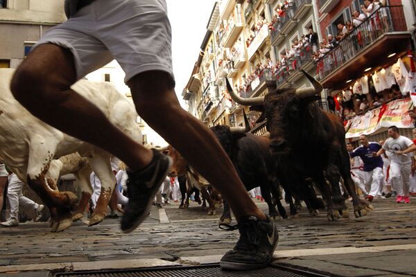 Бег быков на фестивале Сан-Фермин в Памплоне, Испания - Sputnik Грузия