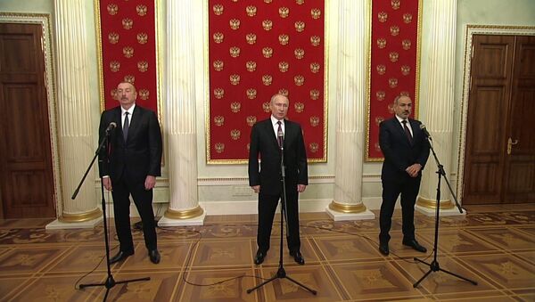 Путин, Алиев и Пашинян подписали заявление о развитии Нагорного Карабаха - видео - Sputnik Грузия