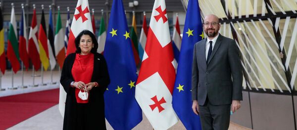 Президент Грузии Саломе Зурабишвили встретилась в Брюсселе с председателем Европейского Совета Шарлем Мишелем - Sputnik Грузия