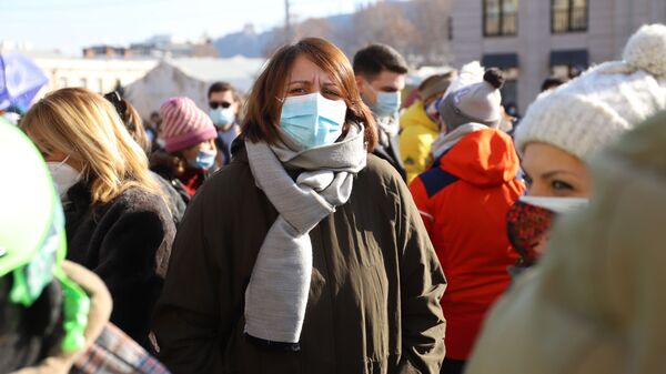 Элене Хоштария Акция протеста против ограничений из-за коронавируса у правительственной канцелярии 24 января 2021 года - Sputnik Грузия