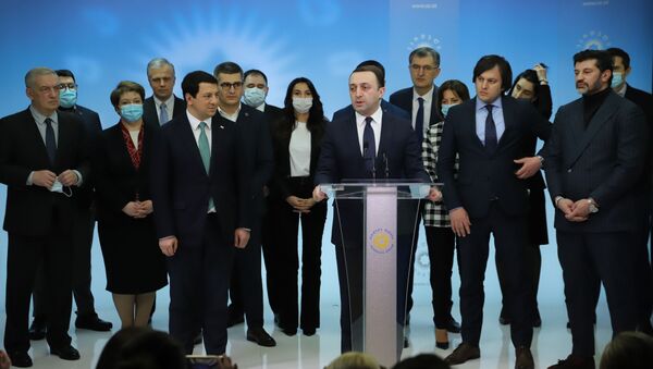 Ираклий Гарибашвили. Брифинг лидеров правящей партии Грузинская мечта 18 февраля 2021 года - Sputnik Грузия