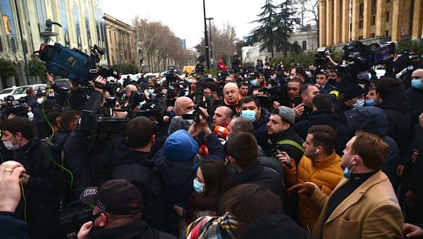 Акция протеста у здания Парламента Грузии 19 февраля 2021 года - Sputnik Грузия