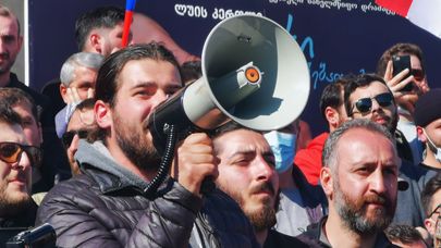 Варлам Голетиани. Акция протеста против строительства Намахвани ГЭС в центре города Кутаиси 14 апреля 2021 года