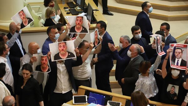 Сорванное выступление Вахтанга Гомелаури на заседании в Парламенте Грузии 18 июля 2021 года - Sputnik Грузия