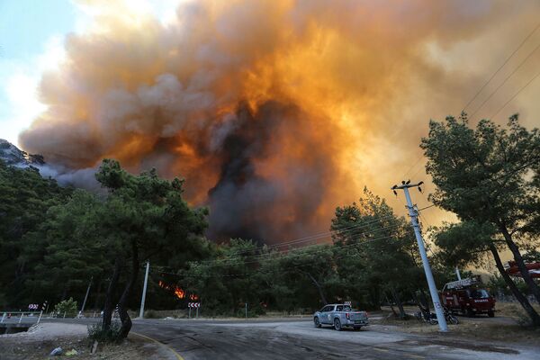Но огонь в лесах продолжает бушевать. На фото - лесной пожар недалеко от Мармариса  - Sputnik Грузия