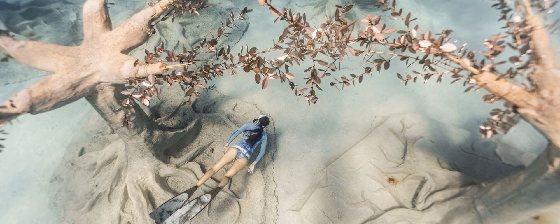 Дайвер в музее подводной скульптуры Musan у пляжа Пернера в Айя-Напе, Кипр - Sputnik Грузия, 1920, 20.08.2021