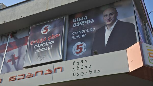 Предвыборная реклама - баннер партии Национальное движение с портретом Мелия - Sputnik Грузия