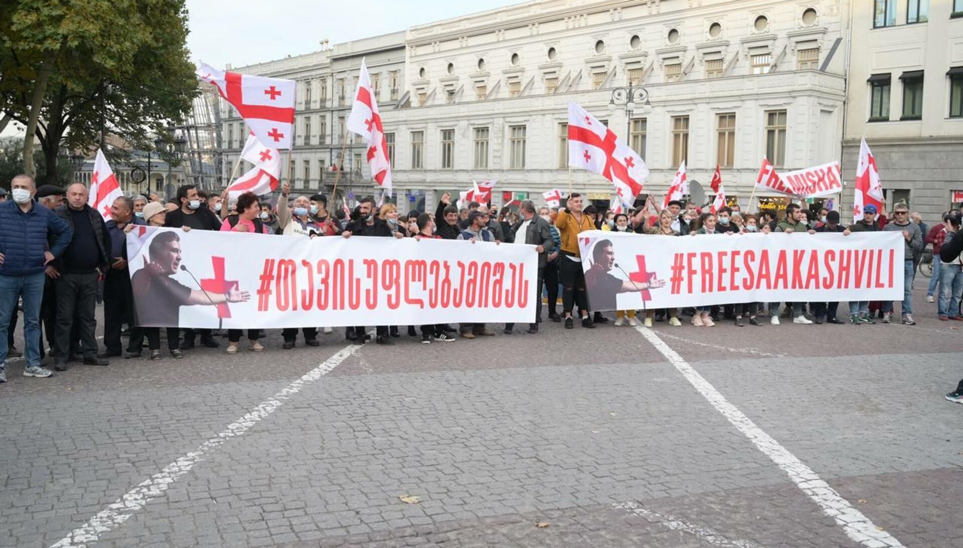 Свободу Саакашвили - акция протеста оппозиции и ЕНД на площади Свободы 14 октября - Sputnik Грузия, 1920, 15.10.2021