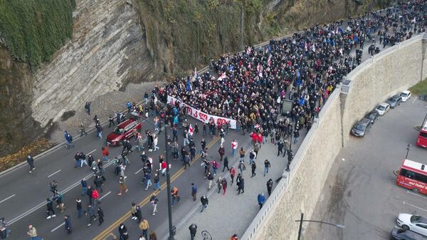 Акция протеста сторонников ЕНД и оппозиции в поддержку Саакашвили. Шествие по центру города - Sputnik Грузия