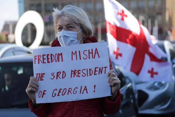 На акции их участники приходили как правило, подготовленными, держа в руках флаги Грузии или плакаты с лозунгами. Главным был &quot;Свободу Мише!&quot; - Sputnik Грузия