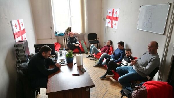 Акция голодовки оппозиционных депутатов в Сакребуло (горсовет) города Рустави - Sputnik Грузия