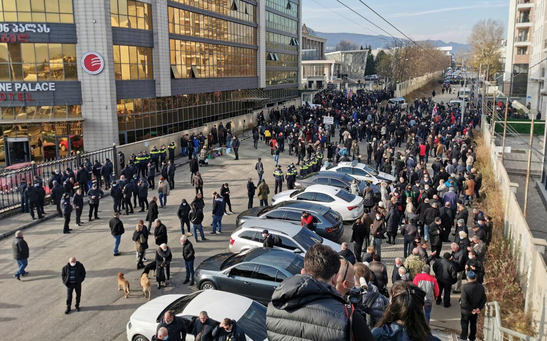 Протестующие сторонники Саакашвили у входа на территорию Тбилисского городского суда 29 ноября 2021 года - Sputnik საქართველო, 1920, 29.11.2021