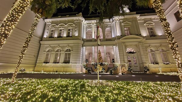 Новогодняя иллюминация в столице. Празднично украшенная резиденция президента на ул.Атонели  - Sputnik Грузия