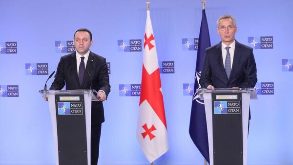 Премьер-министр Грузии Ираклий Гарибашвили и генеральный секретарь НАТО Йенс Столтенберг на пресс-конференции в Брюсселе


 - Sputnik Грузия