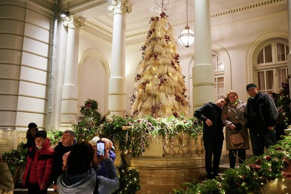 Новогоднюю елку установили по традиции и на территории президентской резиденции на улице Атонели. Тут тоже было много желающих сделать фото на память.  - Sputnik Грузия
