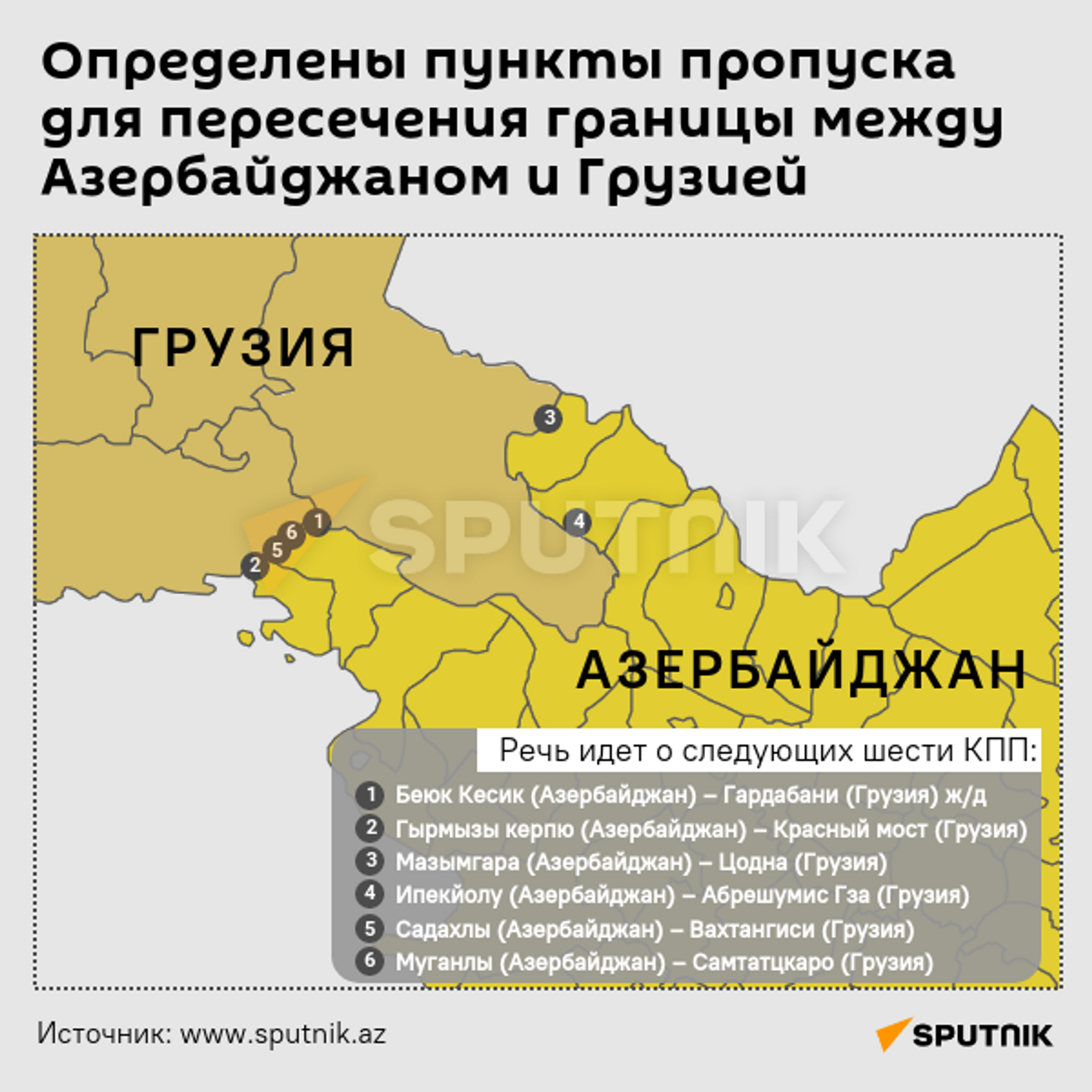 Инфографика: Определены пункты пропуска для пересечения границы между Азербайджаном и Грузии - Sputnik Грузия, 1920, 12.05.2022