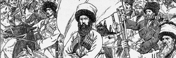 Повелитель гор Шамиль - имам Чечни и Дагестана (1797/1799-1871гг.). Хромолитография по рисунку Лансере Е.Е. - Sputnik საქართველო