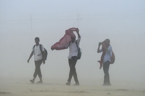 Так жители Индии в летний зной пробираются среди песчаной бури. - Sputnik Грузия