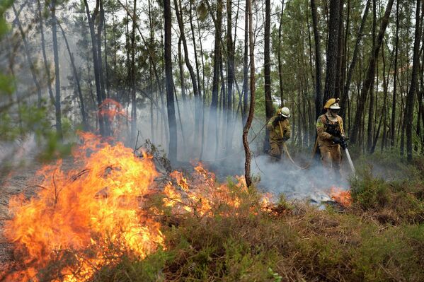 Ученые отмечают, что в последние годы заметно участились природные катаклизмы, связанные с экстремальной погодой. На фото - ликвидация лесного пожара в Португалии. - Sputnik Грузия
