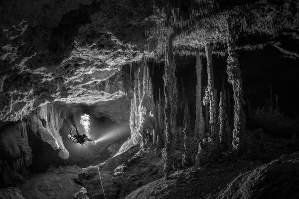 Снимок фотографа Тома Сент-Джорджа из Мексики. На фото изображен дайвер в подводной пещере - Sputnik Грузия