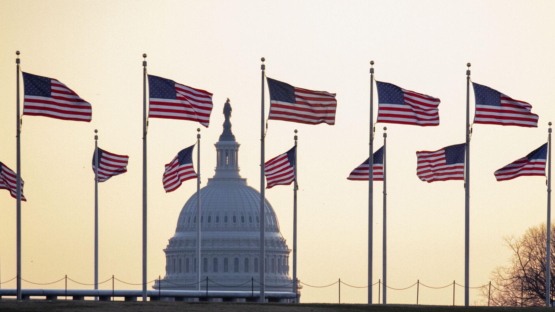 Американские флаги на фоне Капитолия в Вашингтоне, США - Sputnik Грузия, 1920, 12.01.2023