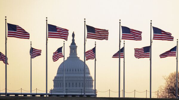 Американские флаги на фоне Капитолия в Вашингтоне, США - Sputnik Грузия