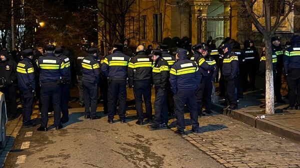 Полицейский кордон. Акция протеста у здания парламента Грузии 2 марта 2023 года - Sputnik Грузия