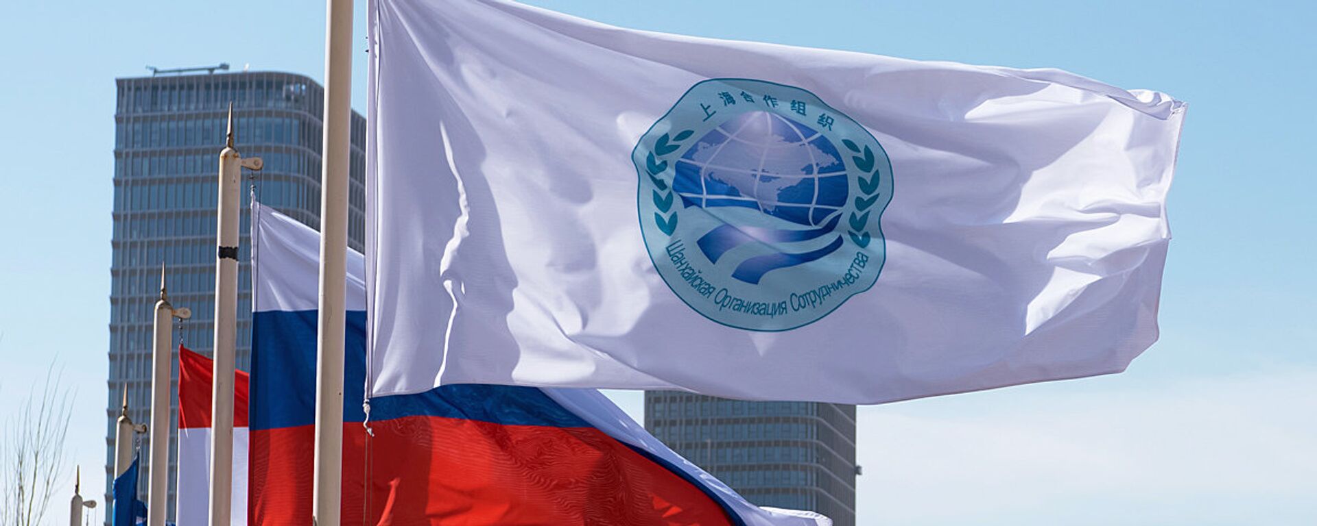 Флаг Шанхайской организации сотрудничества и флаги стран участниц ШОС - Sputnik Грузия, 1920, 06.03.2023