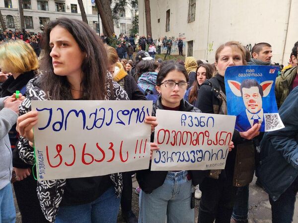 Среди тех, кто выходит на улицы к парламенту Грузии, много молодежи - Sputnik Грузия