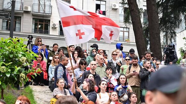 Акция протеста сторонников оппозиции во время преодоления вето против закона об иноагентах 28 мая 2024 года - Sputnik Грузия