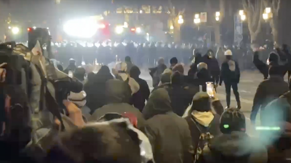 Спецназ призывает разойтись участников акции протеста в Тбилиси - видео - Sputnik Грузия