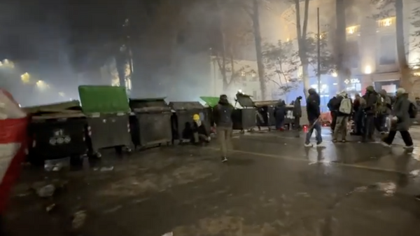 Баррикады протестующих на проспекте Руставели в центре Тбилиси - видео - Sputnik Грузия