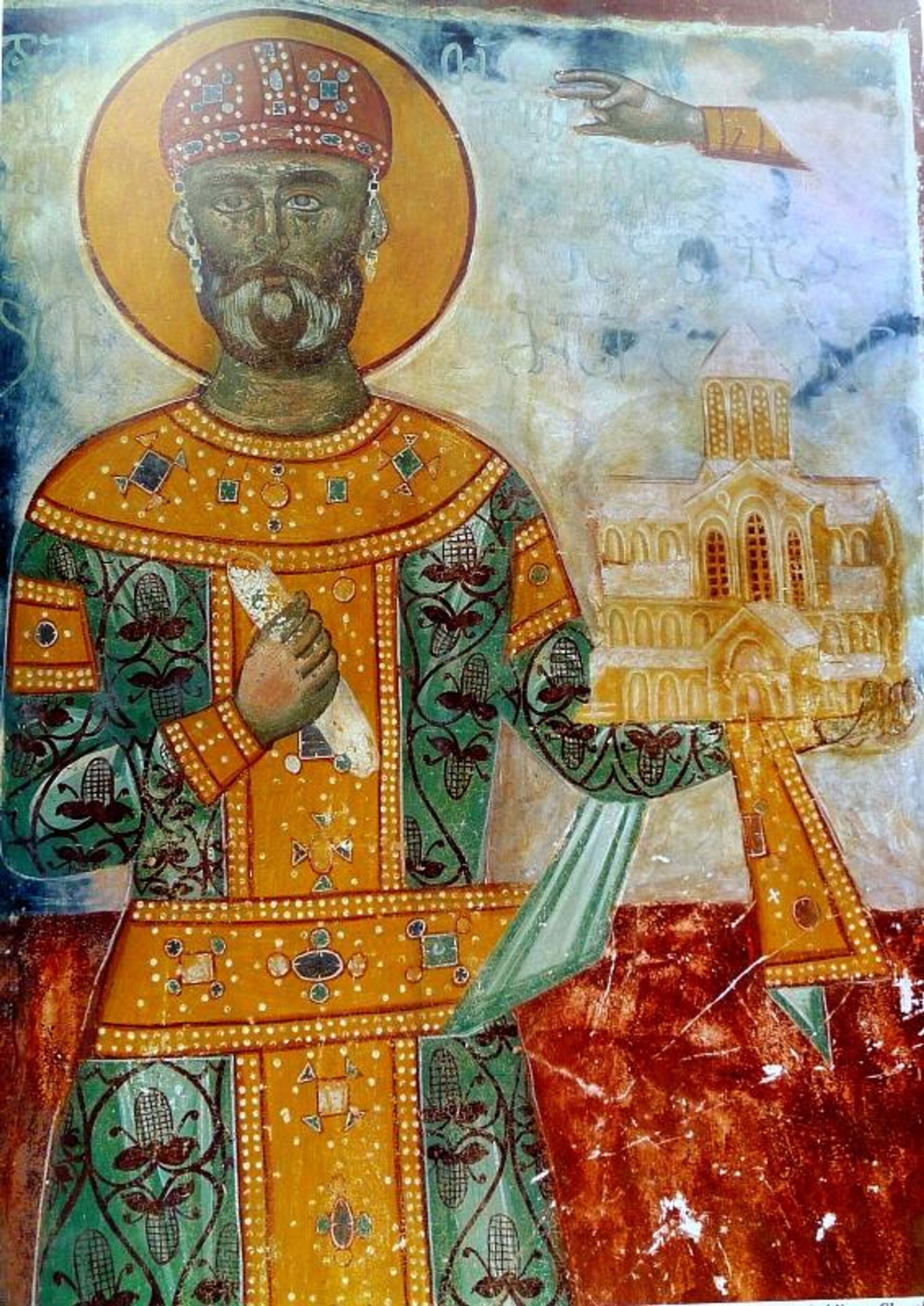 Гелати. Храм Божией Матери. Северная стена. Фрагмент. Давид IV Строитель. 16 век Гелати. Храм Божией Матери. Северная стена. Фрагмент. Давид IV Строитель. 16 век - Sputnik Грузия, 1920, 25.06.2025
