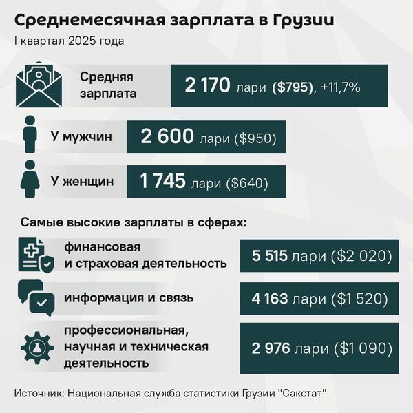Среднемесячная зарплата в Грузии, 2025 - Sputnik Грузия