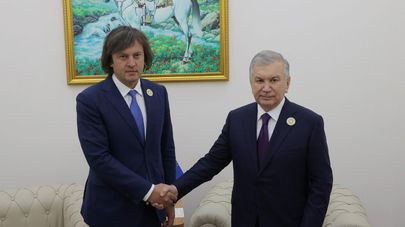 Премьер-министр Грузии Ираклий Кобахидзе и президент Узбекистана Шавкат Мирзиеев 