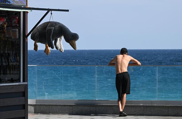 Молодой человек отдыхает на Черном море в Ялте, Россия - Sputnik Грузия