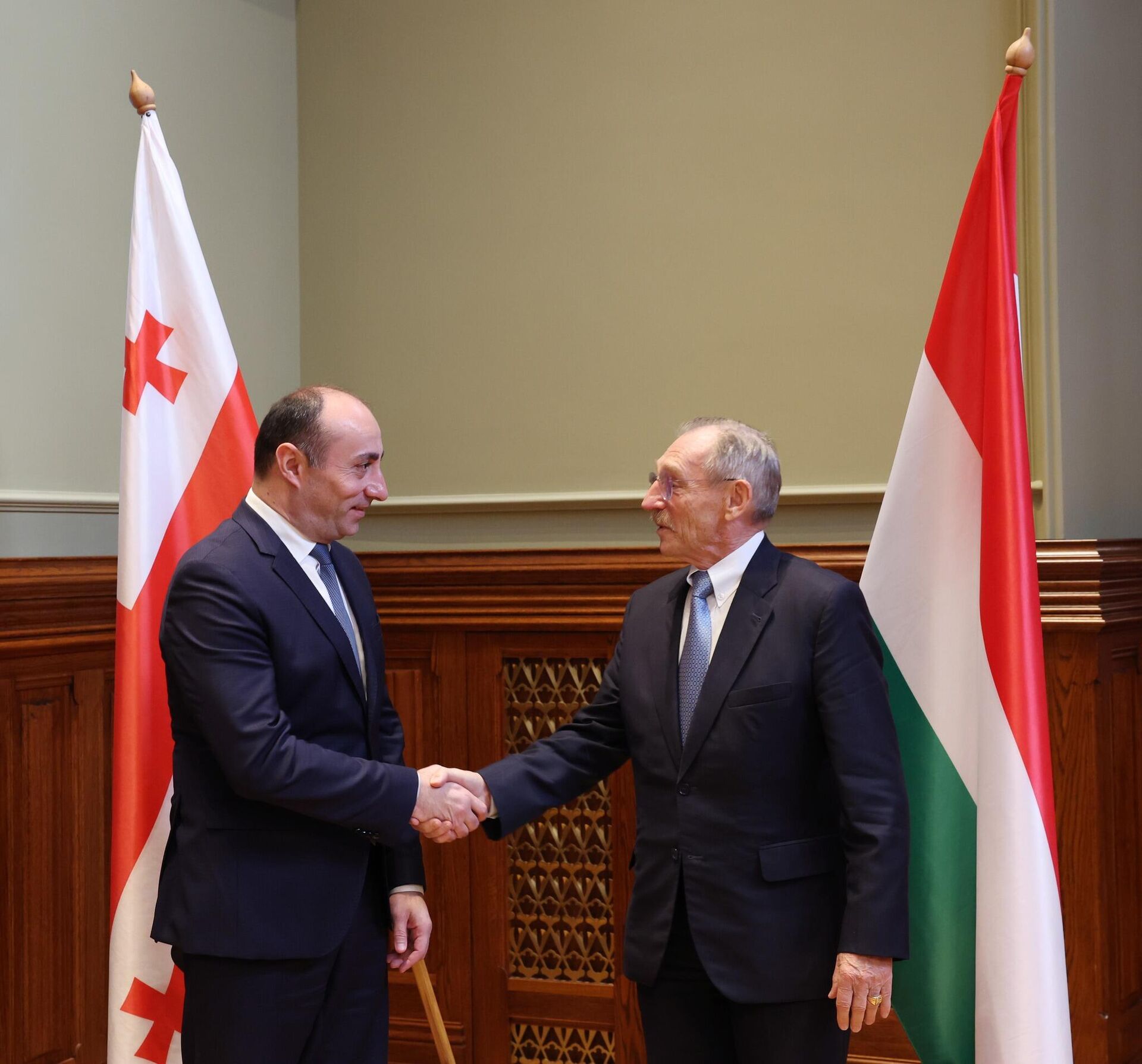 Министр внутренних дел Грузии Гела (Гека) Геладзе на встрече со своим венгерским коллегой Шандором Пинтером в Будапеште - Sputnik საქართველო, 1920, 28.10.2025