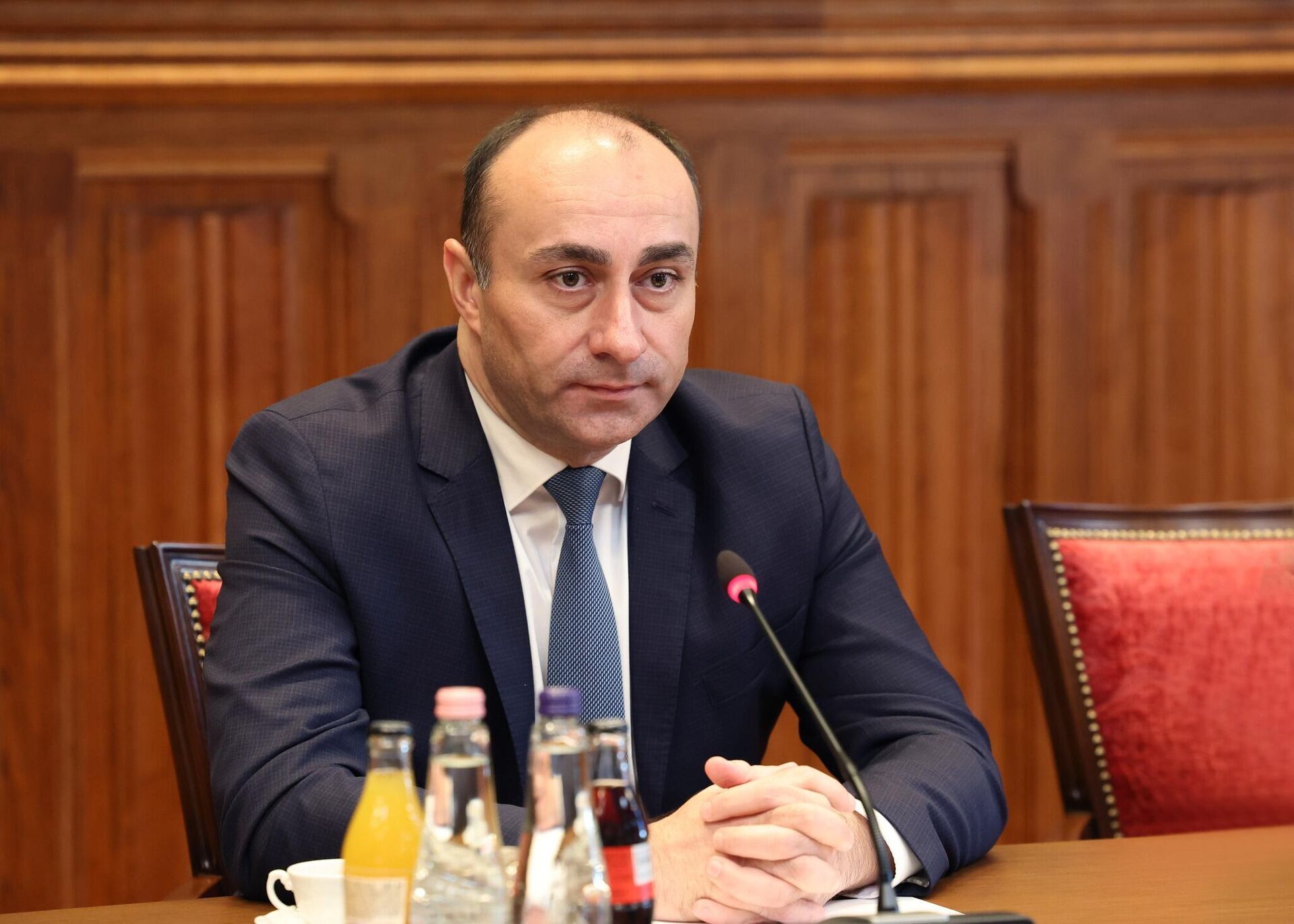 Министр внутренних дел Грузии Гела (Гека) Геладзе на встрече со своим венгерским коллегой Шандором Пинтером в Будапеште - Sputnik საქართველო, 1920, 28.10.2025