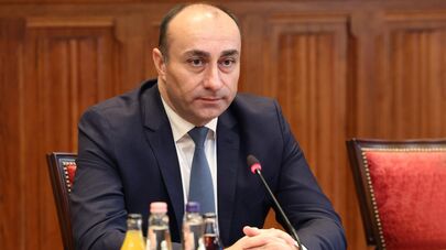 Министр внутренних дел Грузии Гела (Гека) Геладзе на встрече со своим венгерским коллегой Шандором Пинтером в Будапеште