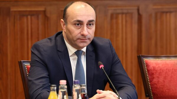 Министр внутренних дел Грузии Гела (Гека) Геладзе на встрече со своим венгерским коллегой Шандором Пинтером в Будапеште - Sputnik Грузия